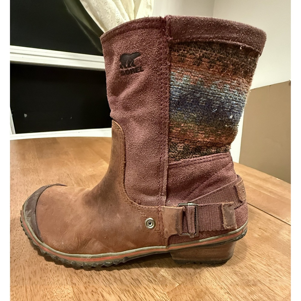 SOREL Slimshortie Waterproof Leather Southwestern Boots (Size US Women's 8)